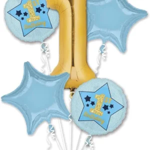 Bouquet Boy 1st Birthday Blue & Gold Foil Balloon