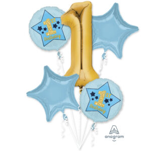 Bouquet Boy 1st Birthday Blue & Gold Foil Balloon